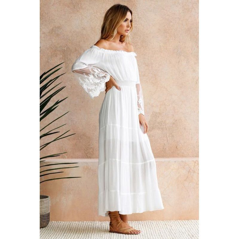 Off Shoulder Lace Sleeves Maxi Dress #020274 sold by Goodnight Macaroon product image thumbnail 3