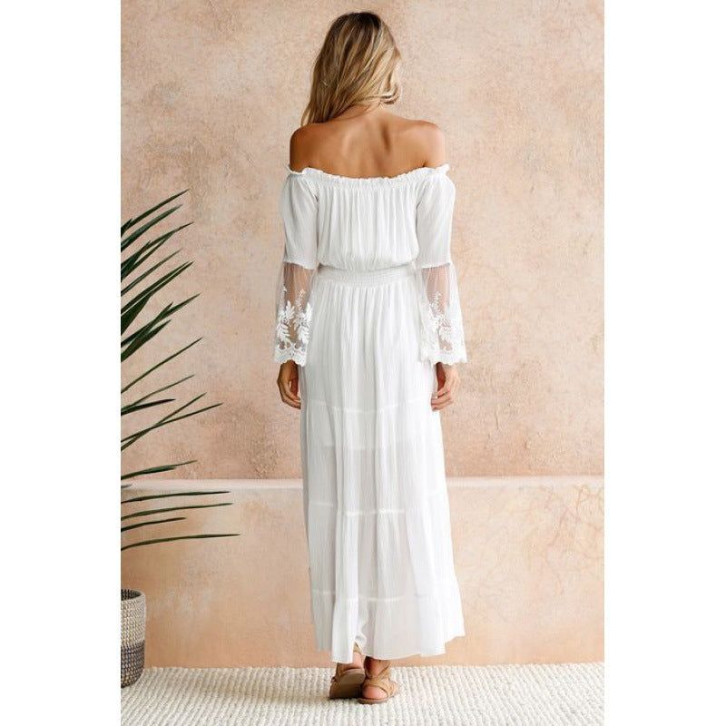Off Shoulder Lace Sleeves Maxi Dress #020274 sold by Goodnight Macaroon product image thumbnail 4
