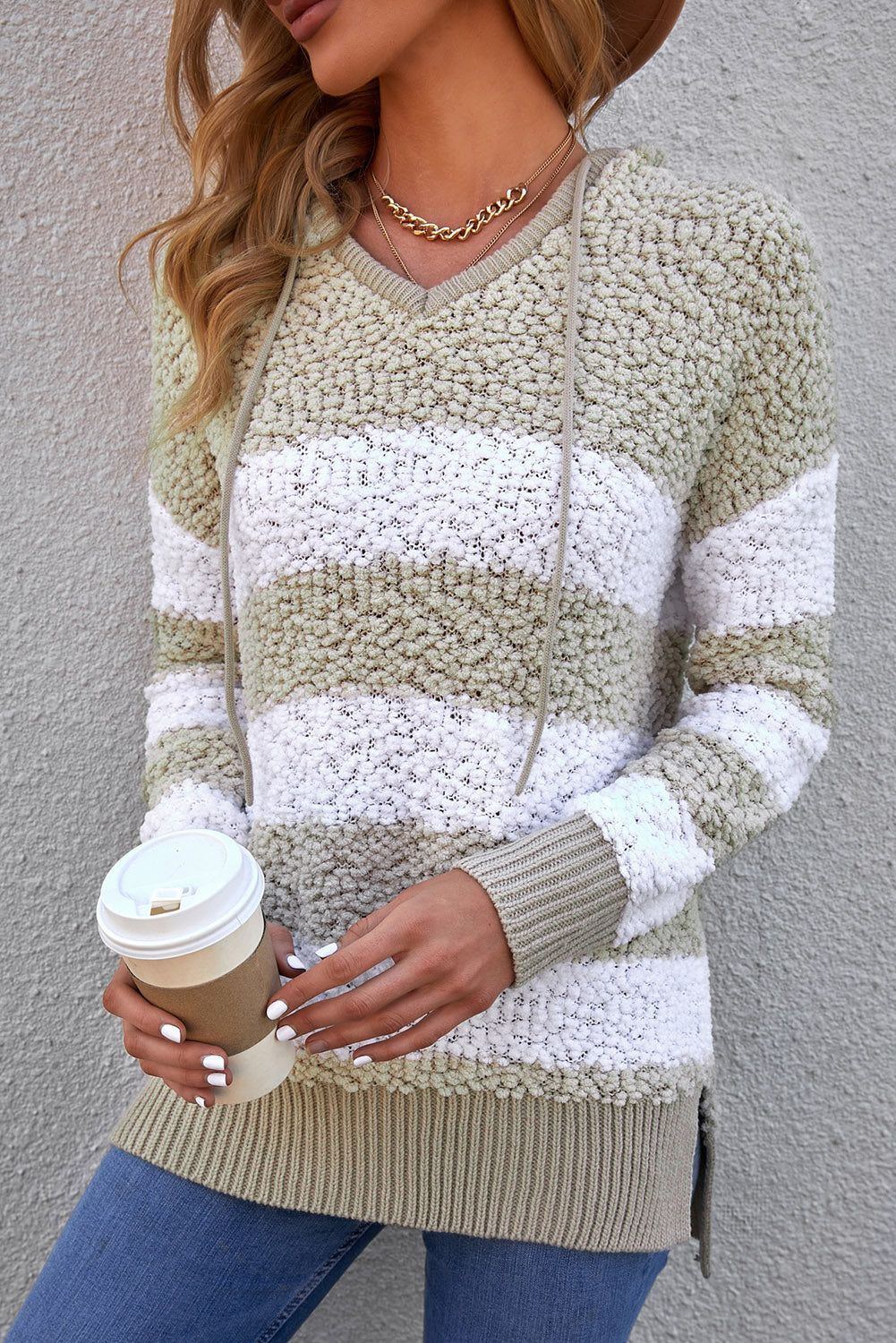 'Stella' Striped Popcorn Knit Hooded Sweater sold by Goodnight Macaroon