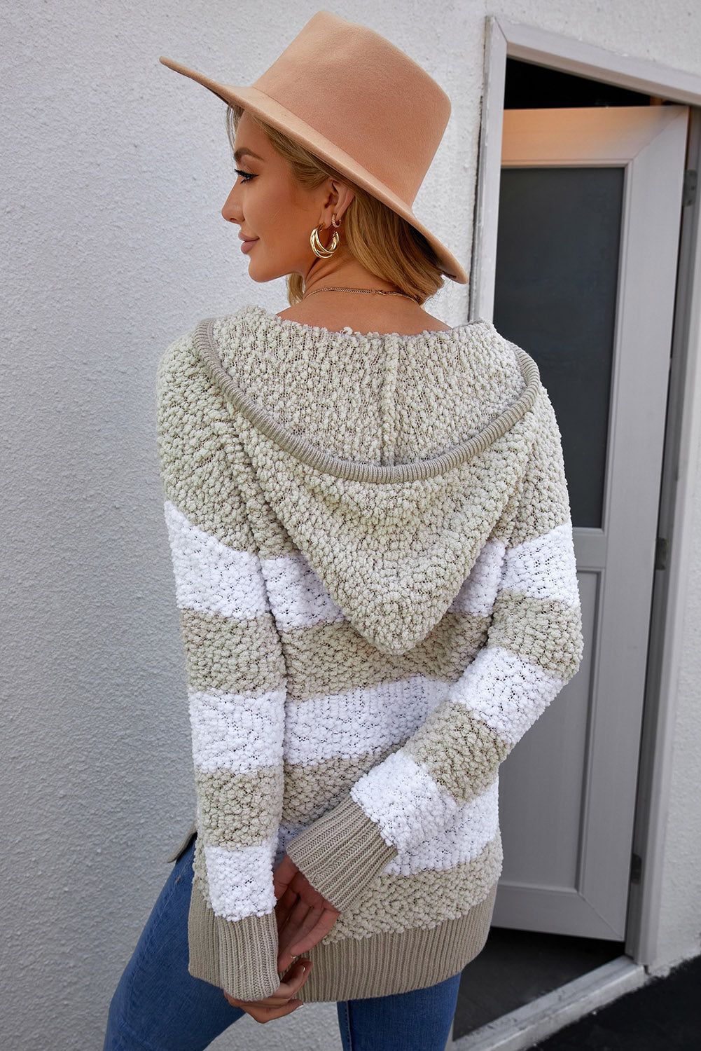 'Stella' Striped Popcorn Knit Hooded Sweater sold by Goodnight Macaroon product image thumbnail 2