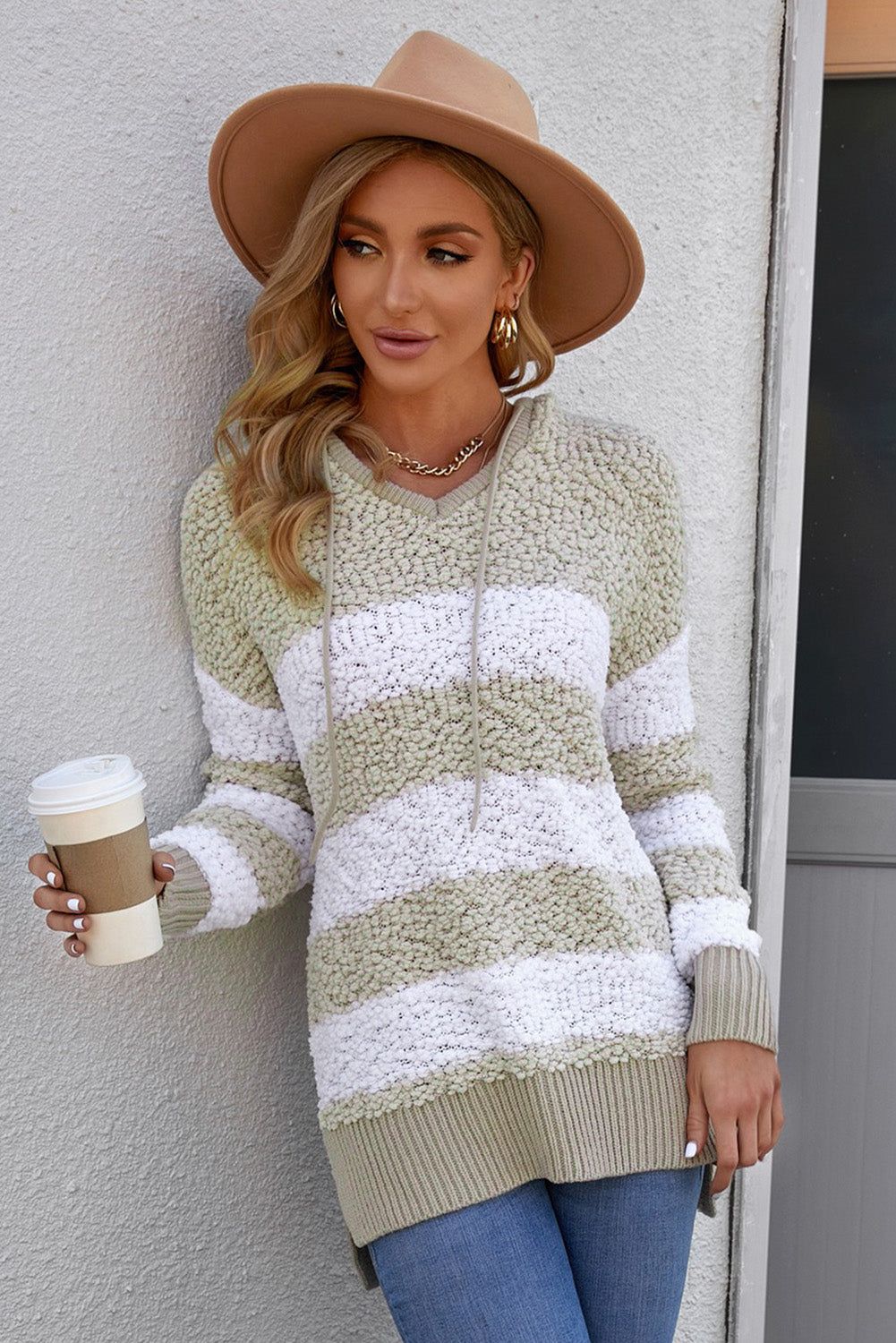 'Stella' Striped Popcorn Knit Hooded Sweater sold by Goodnight Macaroon product image thumbnail 5