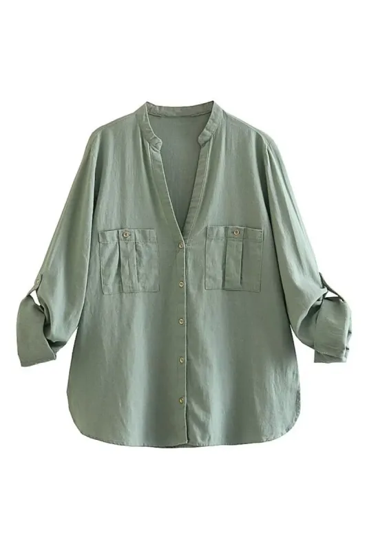 'Dylan' Band Collar V-Neck Shirt (5 Colors) sold by Goodnight Macaroon