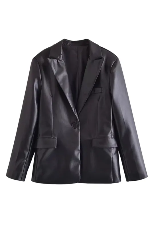 'Shauna' Faux Leather Suit Jacket sold by Goodnight Macaroon