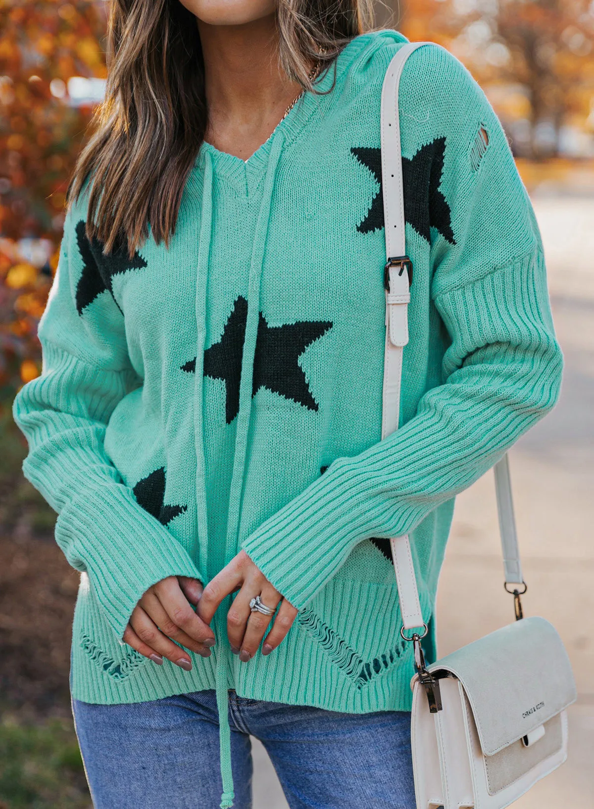 'Ivy' Star Distressed Slit Hooded Sweater sold by Goodnight Macaroon product image thumbnail 2