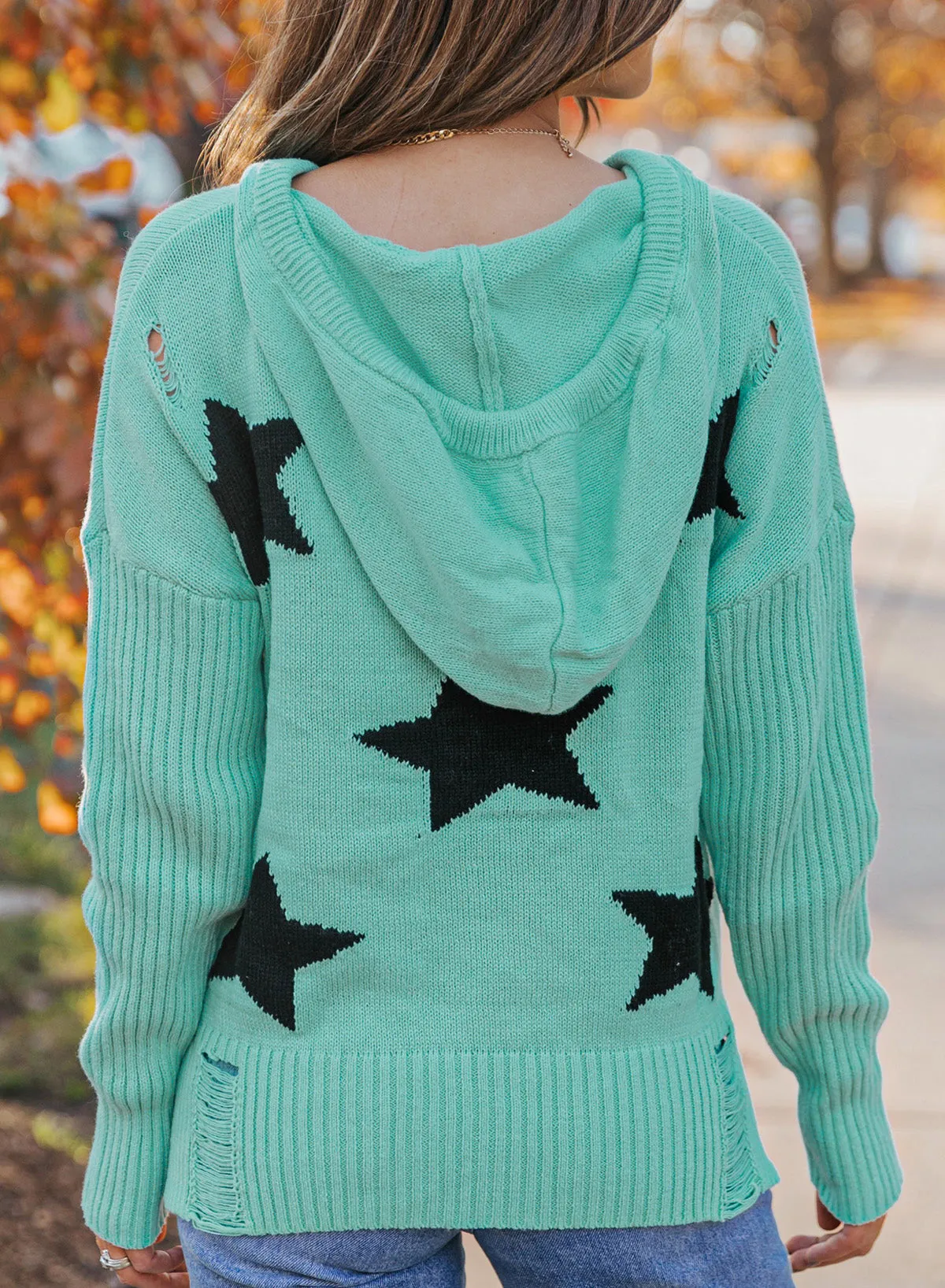 'Ivy' Star Distressed Slit Hooded Sweater sold by Goodnight Macaroon product image thumbnail 3