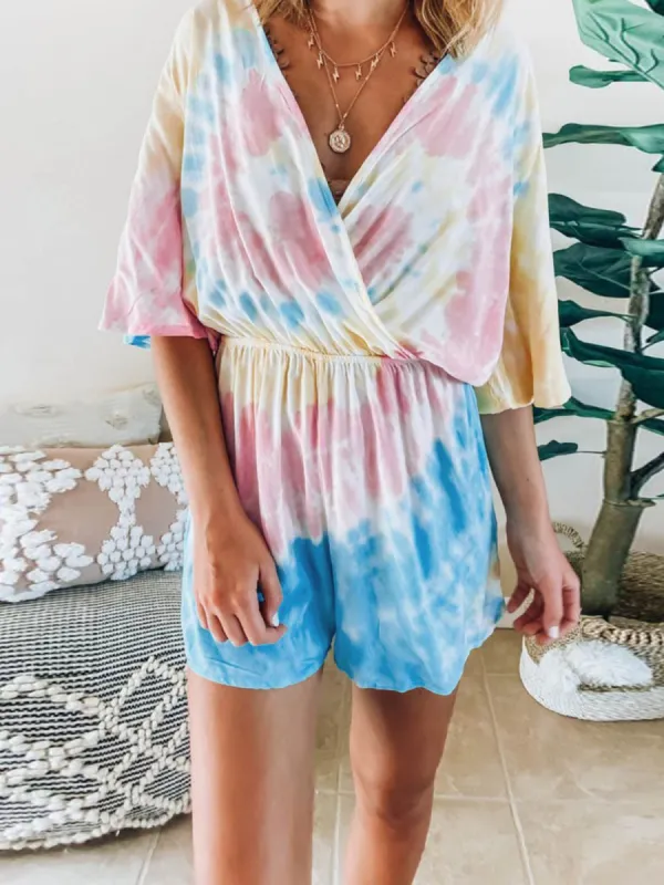 'Yoyo' Tie Dye Elastic Waist Wrap Romper sold by Goodnight Macaroon
