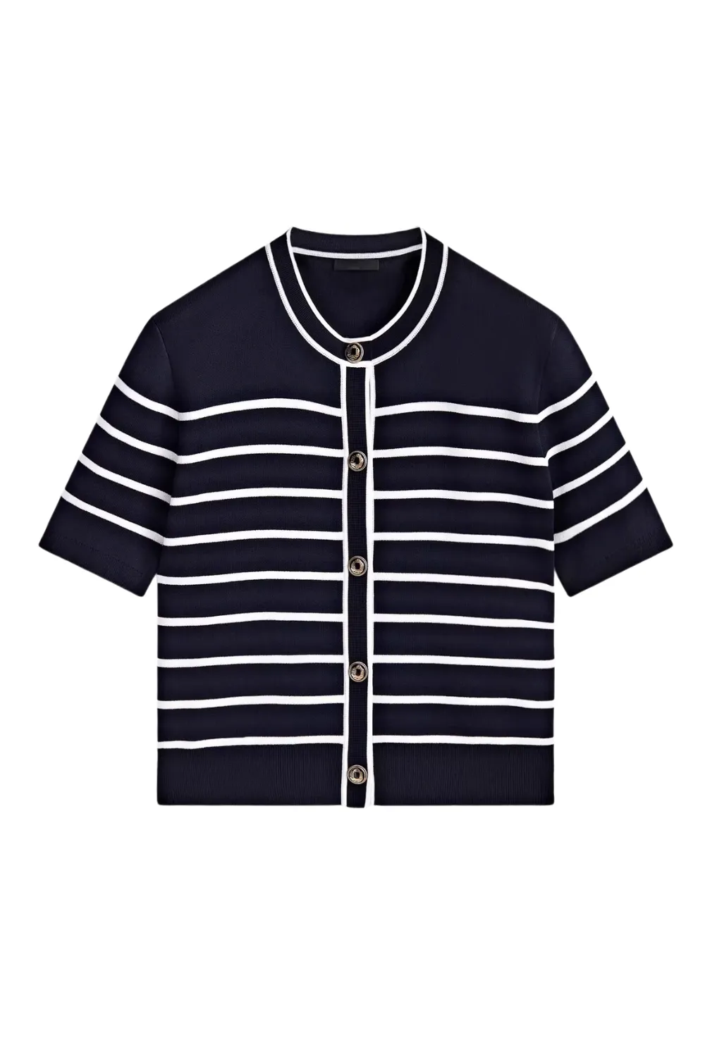 'Nicole' Striped Short Sleeve Button-Up Knitted Cardigan (2 Colors) sold by Goodnight Macaroon product image thumbnail 2