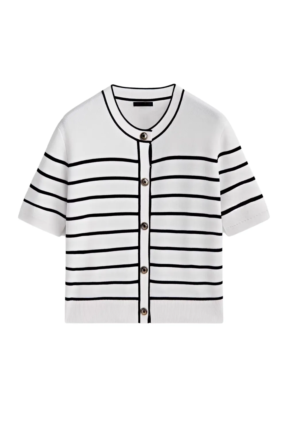 'Nicole' Striped Short Sleeve Button-Up Knitted Cardigan (2 Colors) sold by Goodnight Macaroon