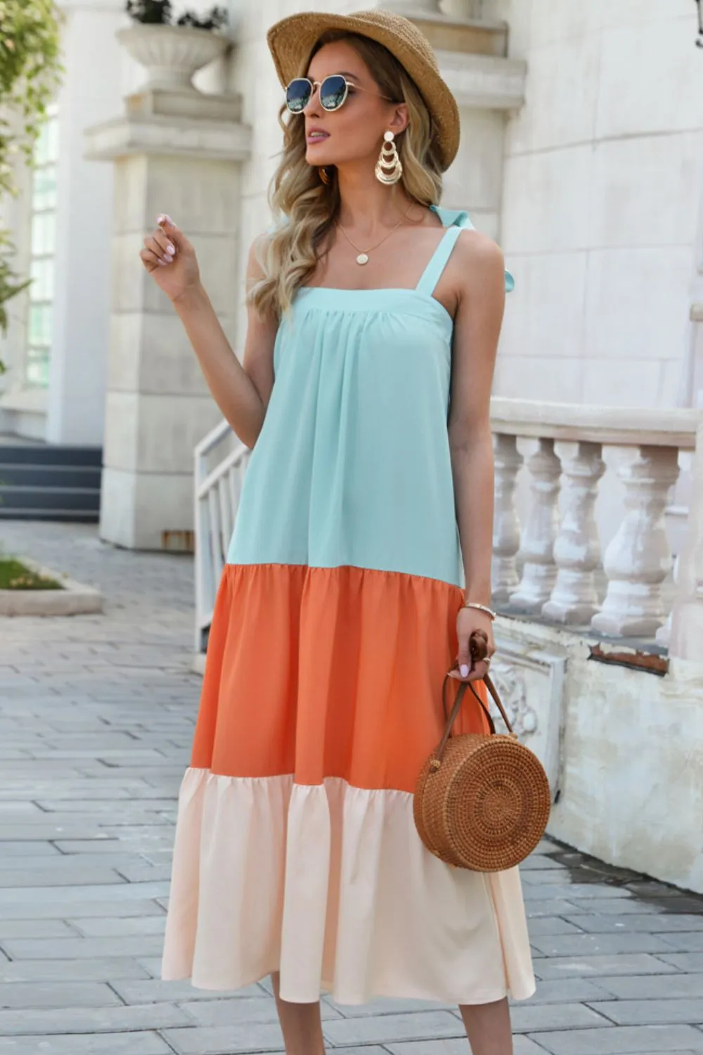 Color Block Tie-Shoulder Sleeveless Dress sold by Goodnight Macaroon product image thumbnail 3