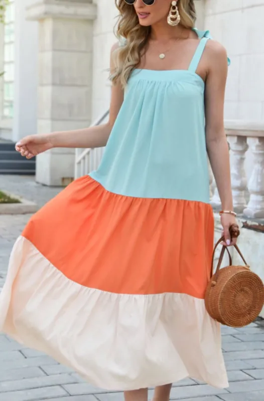 Color Block Tie-Shoulder Sleeveless Dress made by Goodnight Macaroon