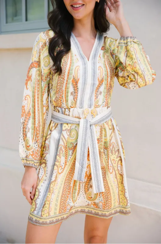 'Becky' Paisley Pattern Belted Dress #133447 sold by Goodnight Macaroon