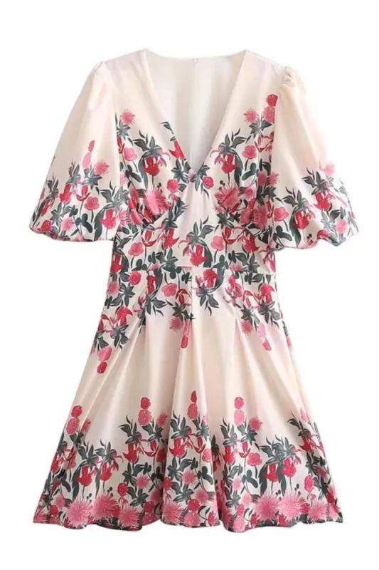 'Roselle' Floral Print V-neck Dress #124260 made by Goodnight Macaroon