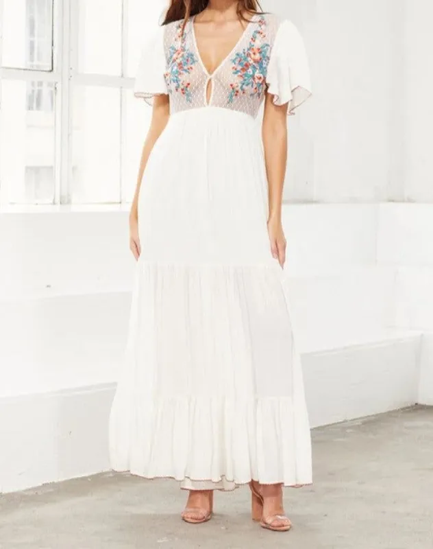 Embroidery V-Neck Maxi Dress #095545 sold by Goodnight Macaroon