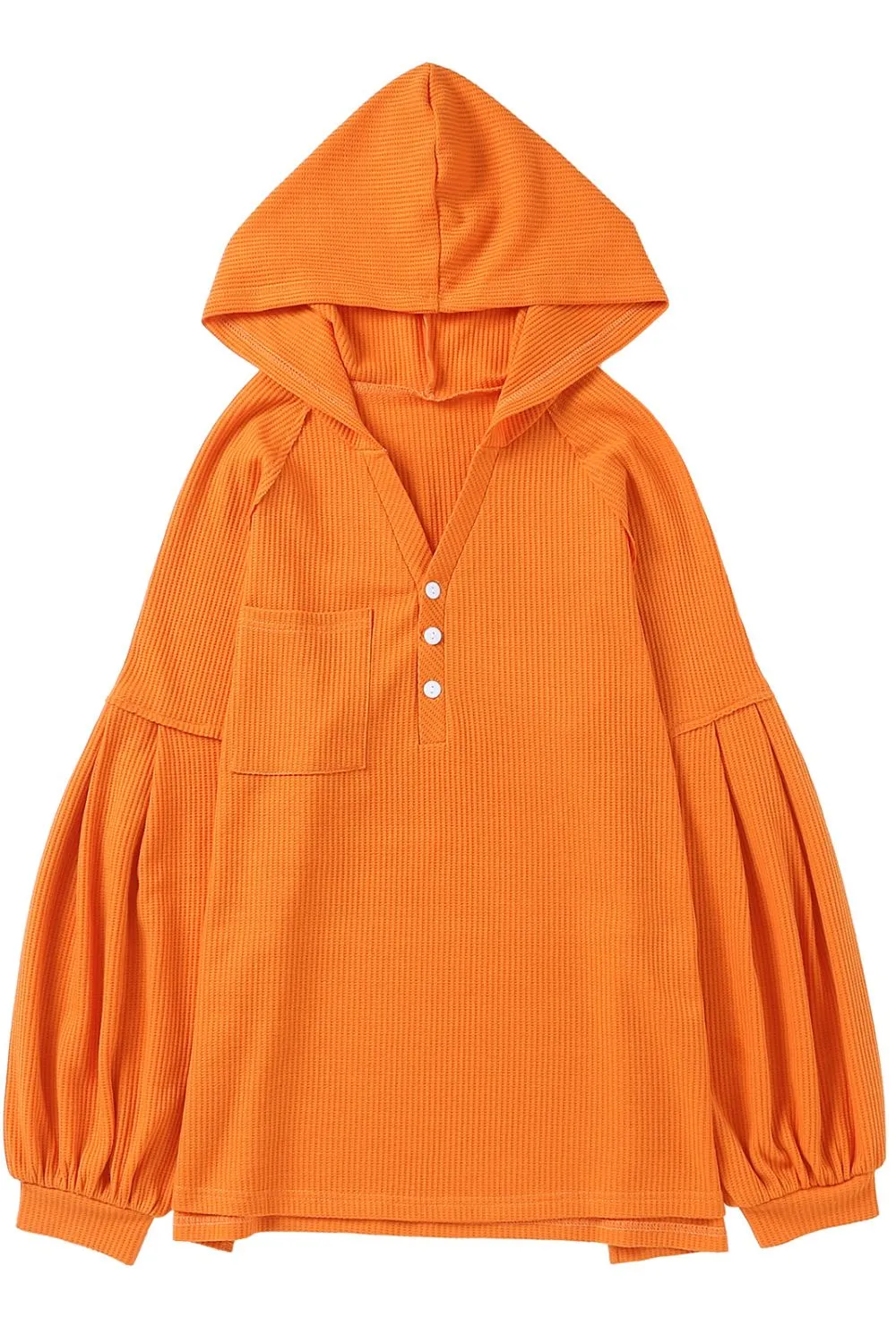 'Dahlia' Puff Sleeve Side Slit Buttoned Waffle Knit Hoodie (2 Colors) sold by Goodnight Macaroon product image thumbnail 2