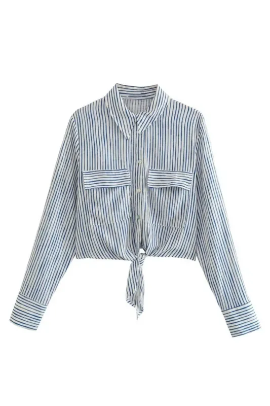 'Layla' Striped Front Tie Shirt sold by Goodnight Macaroon