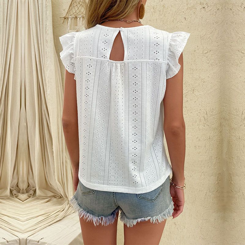 Ruffled Sleeved Eyelet Top #162074 sold by Goodnight Macaroon product image thumbnail 4