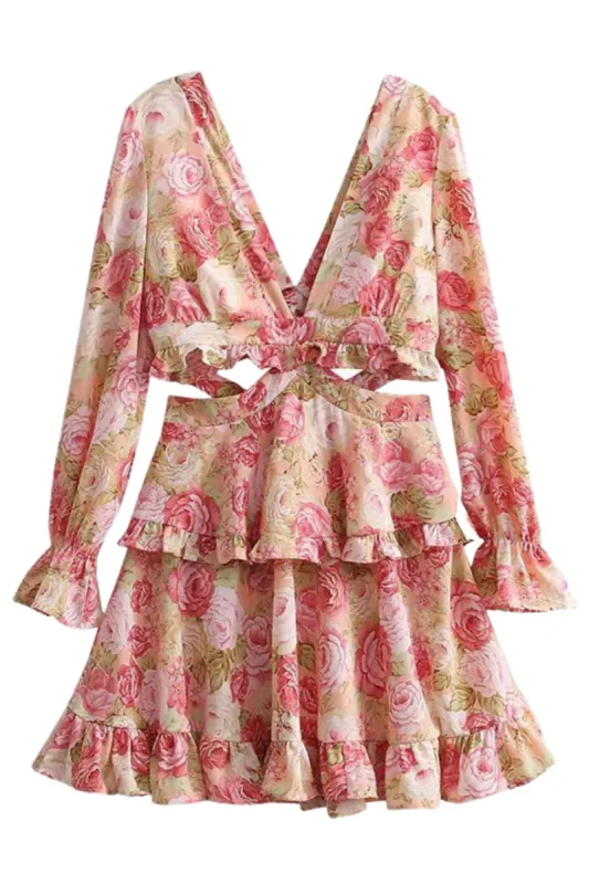 'Karina' V-Neck Cut-out Floral Dress sold by Goodnight Macaroon