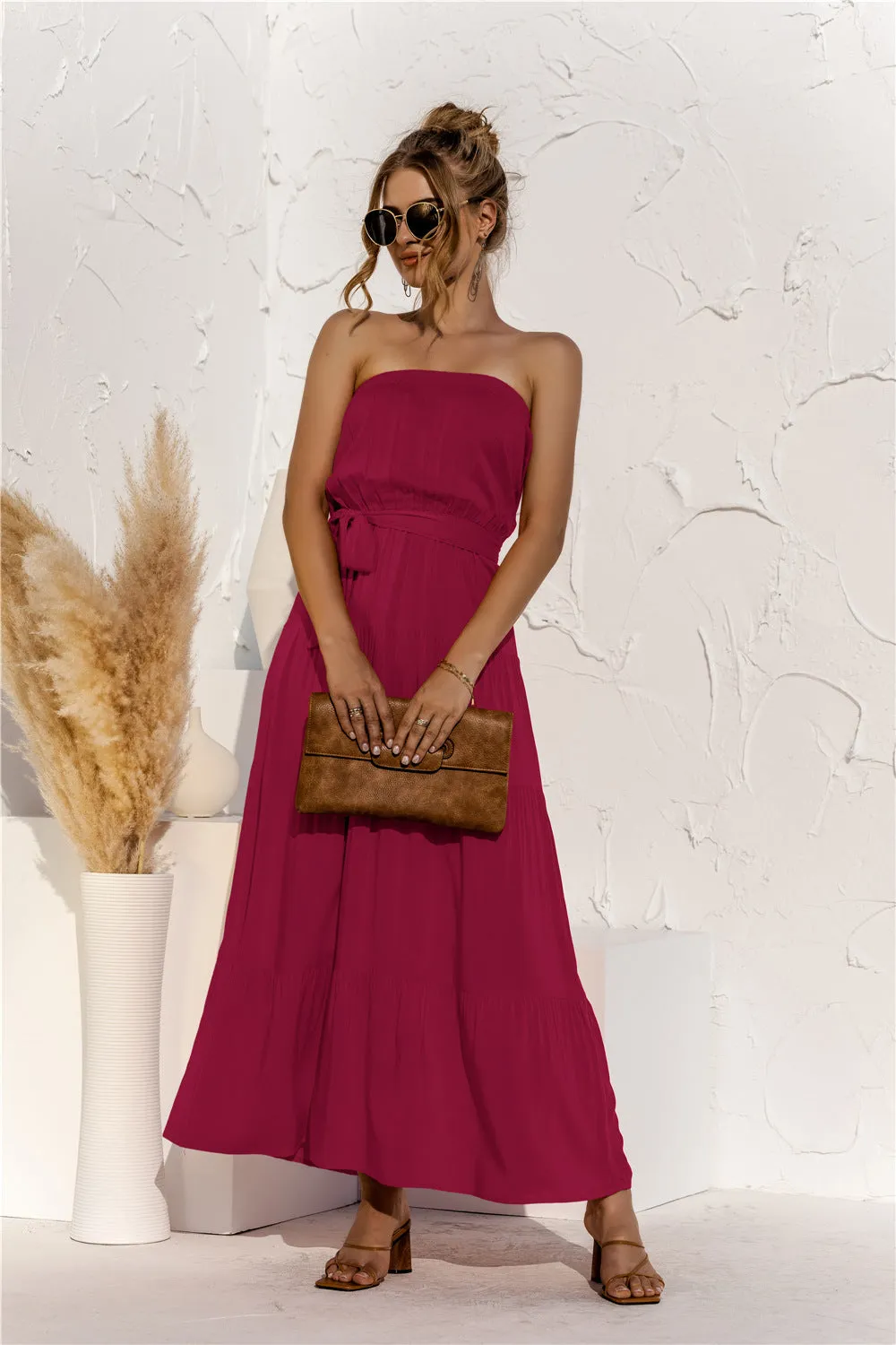 Strapless Tie Waist Tiered Maxi Dress sold by Goodnight Macaroon product image thumbnail 5