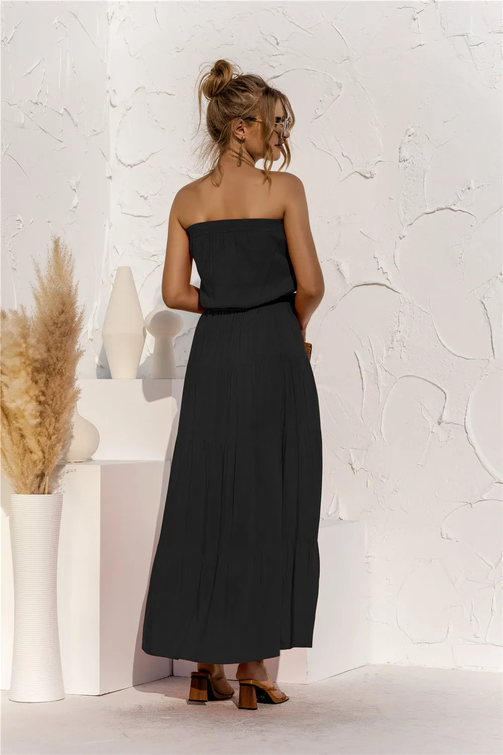 Strapless Tie Waist Tiered Maxi Dress sold by Goodnight Macaroon product image thumbnail 3