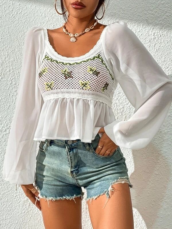 Embroidery Patchwork Tulle Blouse #164723 sold by Goodnight Macaroon product image thumbnail 5