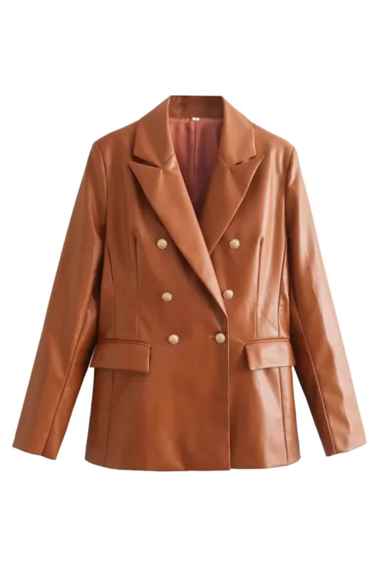 'Meryl' Double-Breasted Faux Leather Jacket (2 Colors) sold by Goodnight Macaroon