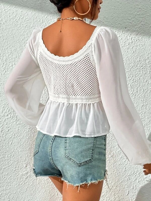 Embroidery Patchwork Tulle Blouse #164723 sold by Goodnight Macaroon product image thumbnail 4