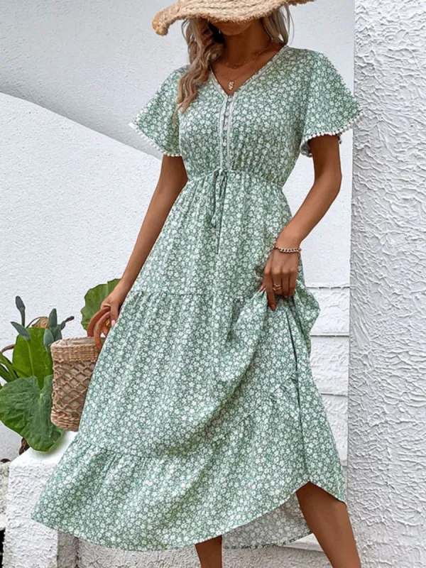Ditsy Floral V-Neck Tiered Dress sold by Goodnight Macaroon
