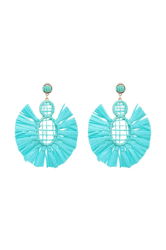 Raffia Grass Tassel Detail Dangle Earrings sold by Goodnight Macaroon