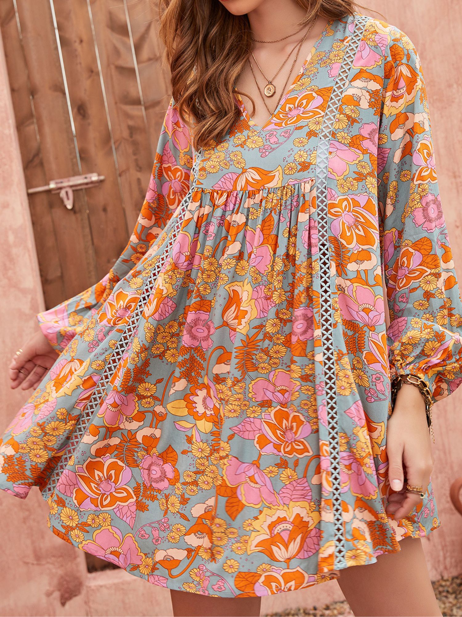 'Demi' Lace Pleated Loose Floral Printed Dress sold by Goodnight Macaroon