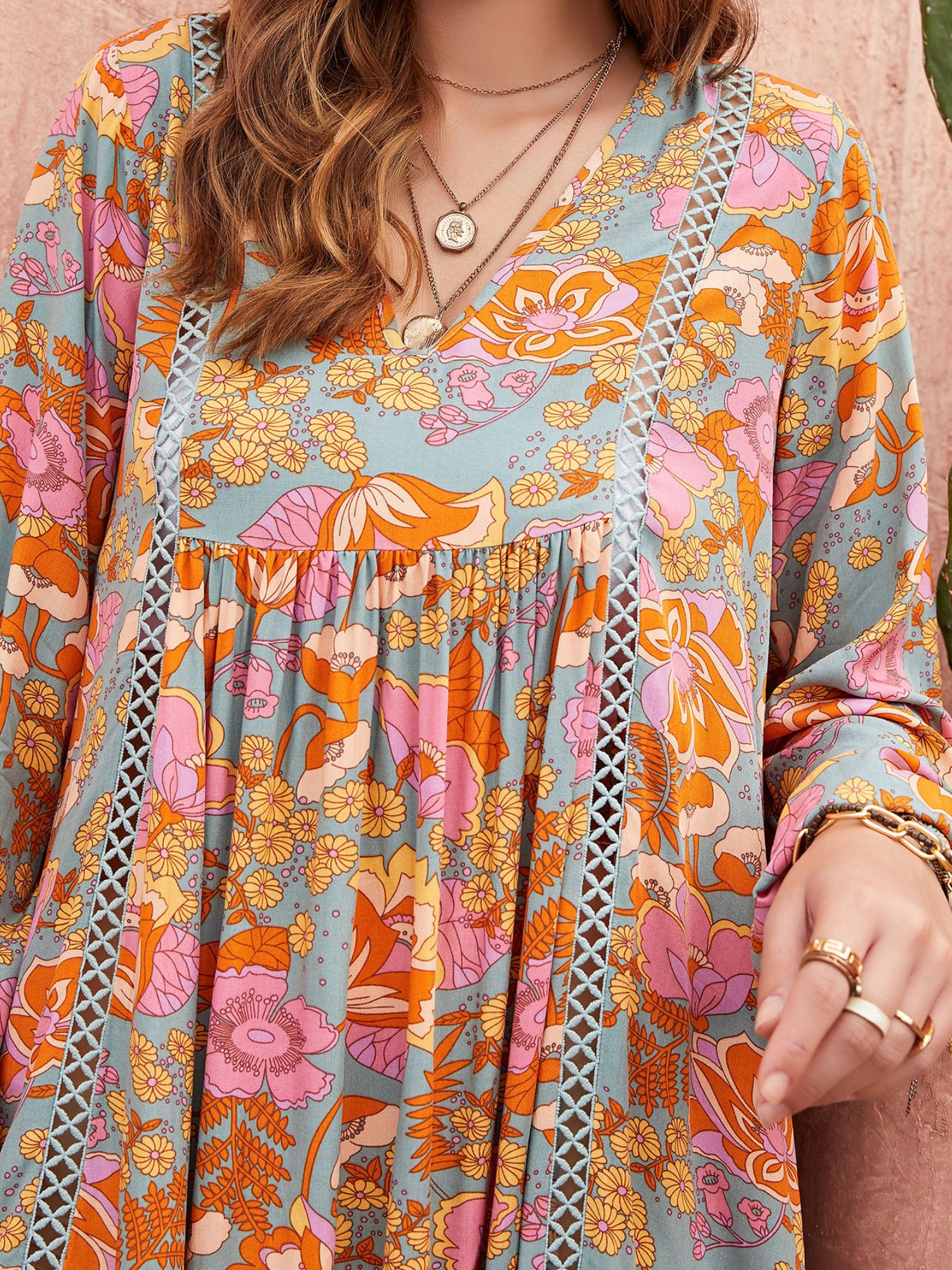 'Demi' Lace Pleated Loose Floral Printed Dress sold by Goodnight Macaroon product image thumbnail 2