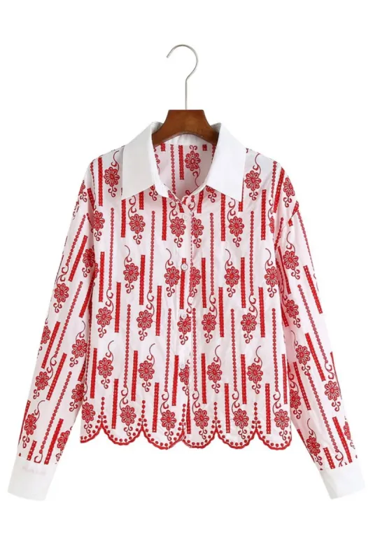 'Norma' Collared Embroidery Long Sleeve Blouse sold by Goodnight Macaroon