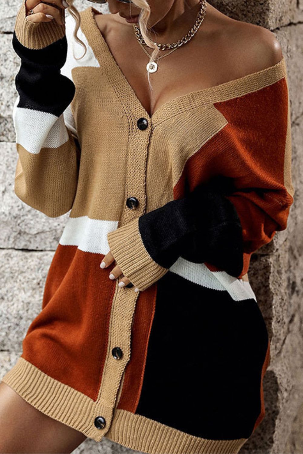 'Thalia' Multicolor Long Sleeve Knitted Cardigan sold by Goodnight Macaroon product image thumbnail 3