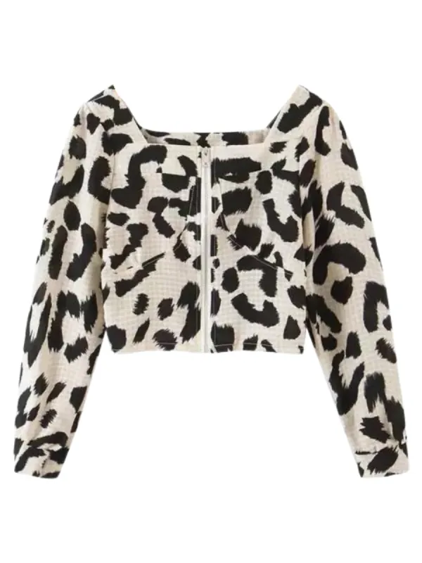 'Sheila' Checked Leopard Print Zip-up Top made by Goodnight Macaroon