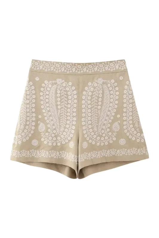 'Francine' High Waist Embroidered Shorts sold by Goodnight Macaroon