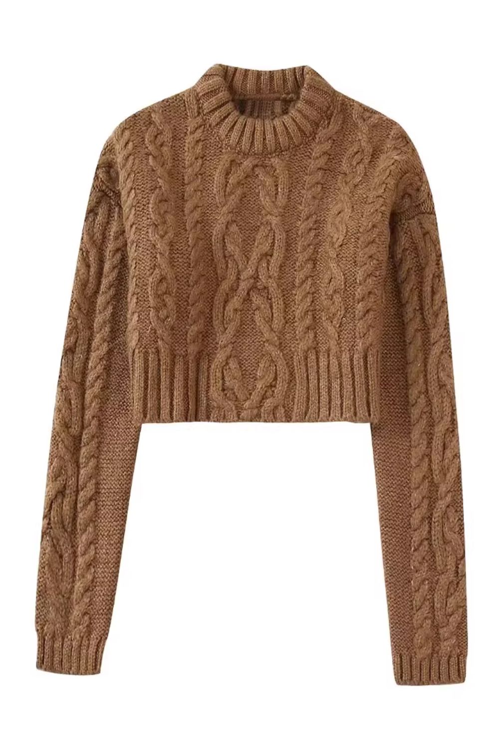 'Camilla' Long-Sleeves Cable Knit Short Sweater sold by Goodnight Macaroon
