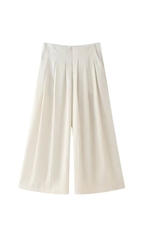 'Amelia' Minimalist Pleated Straight Wide-Leg Trousers sold by Goodnight Macaroon