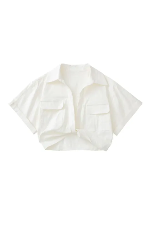 ‘Ruby’ White Elastic Linen Blend Short Shirt sold by Goodnight Macaroon