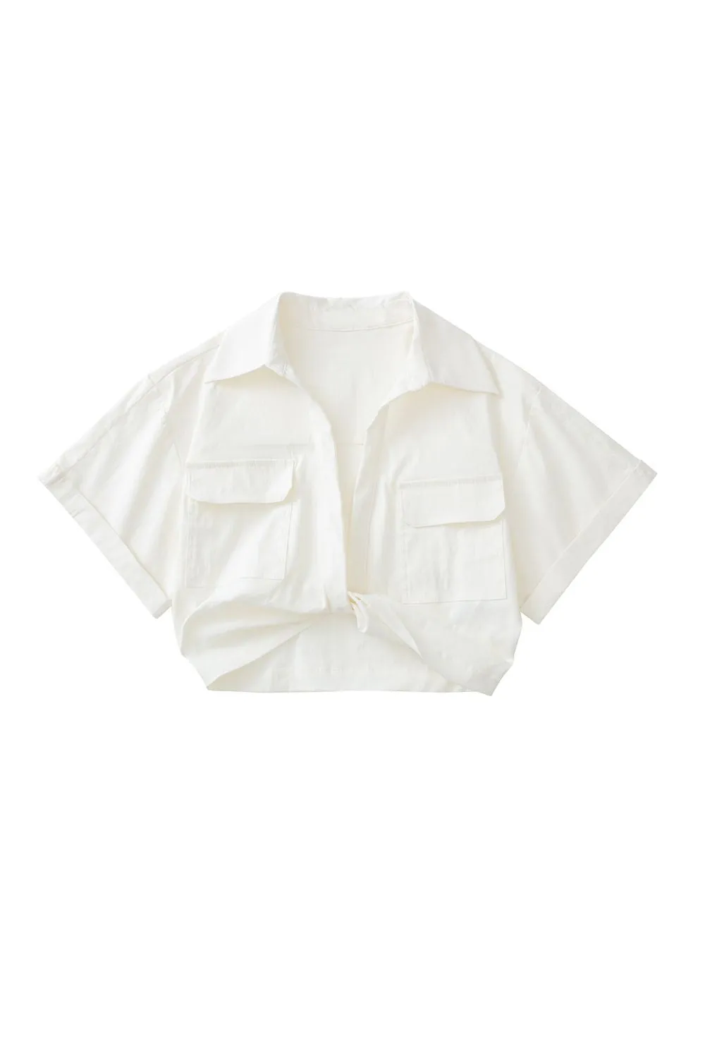 ‘Ruby’ White Elastic Linen Blend Short Shirt sold by Goodnight Macaroon