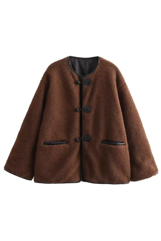 'Paula' Round Neck Sherpa Loose Jacket (2 Colors) sold by Goodnight Macaroon