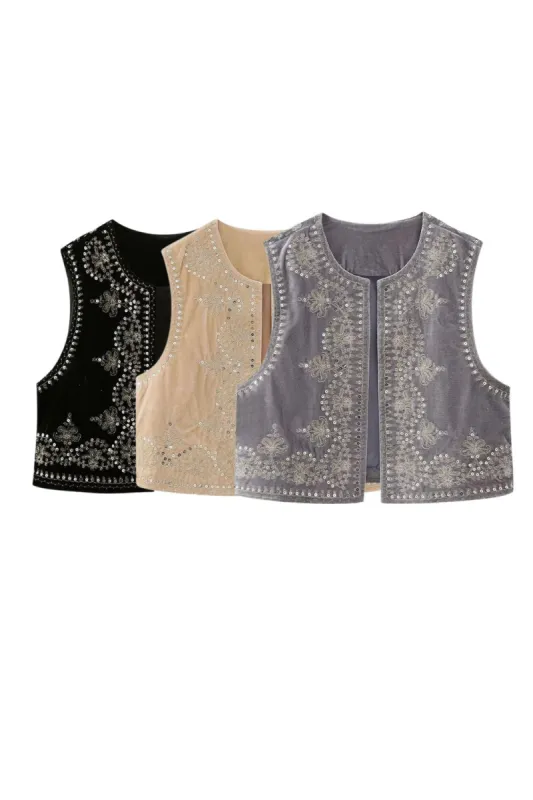 'Mia' Embroidered Velvet Vest Top sold by Goodnight Macaroon