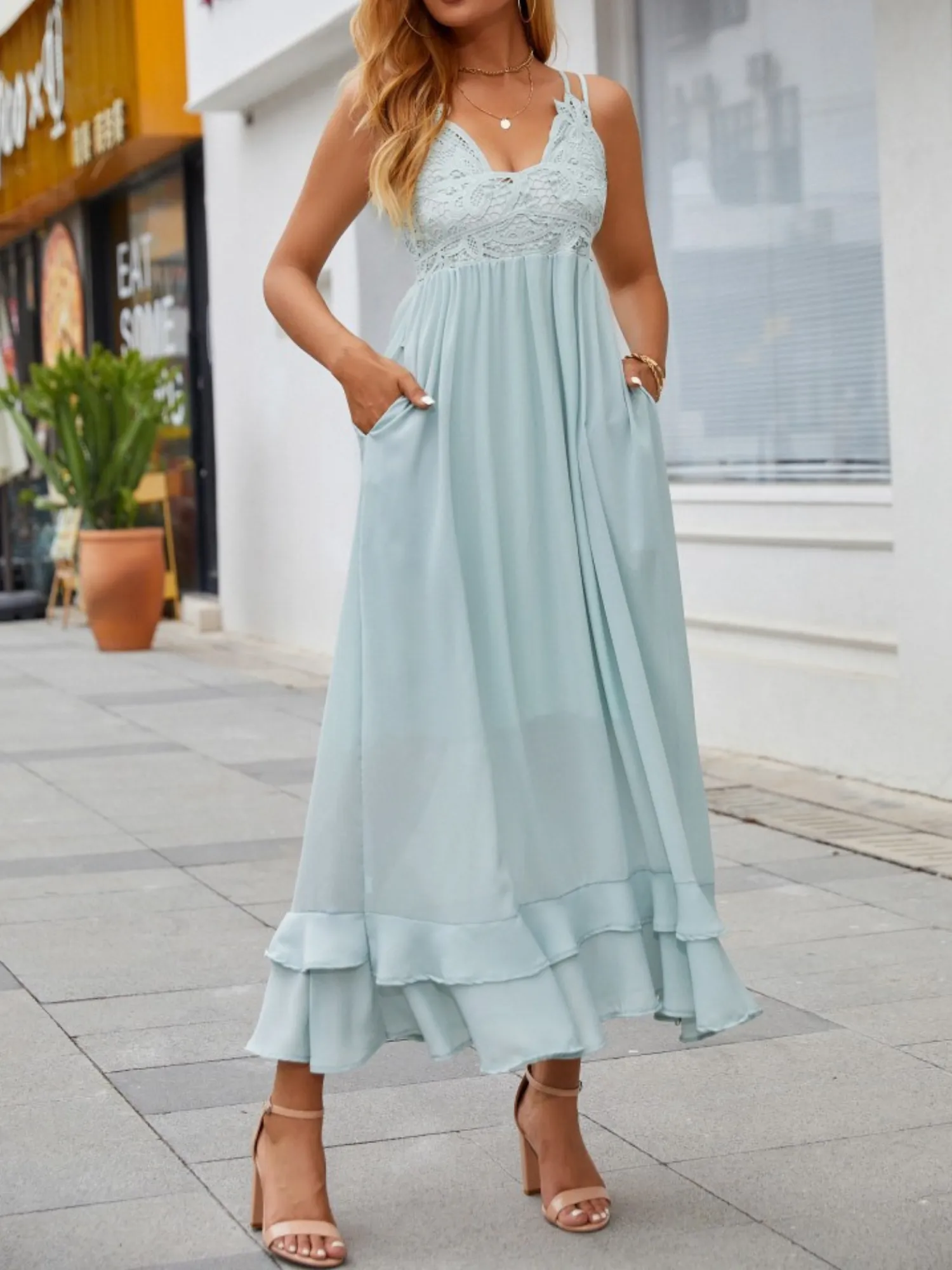 'Erin' Lace Strap Cross Maxi Chiffon Dress (2 Colors) sold by Goodnight Macaroon product image thumbnail 2