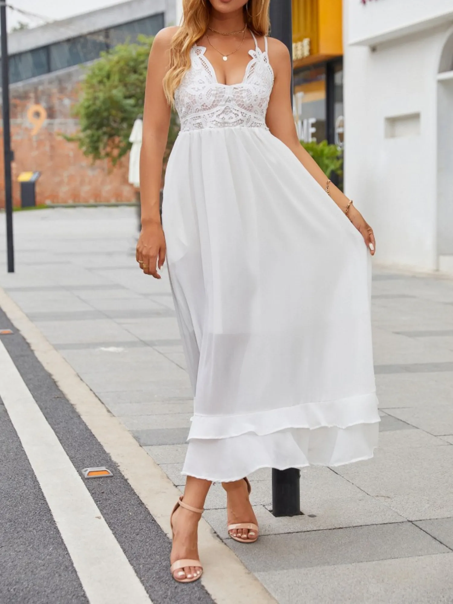 'Erin' Lace Strap Cross Maxi Chiffon Dress (2 Colors) sold by Goodnight Macaroon