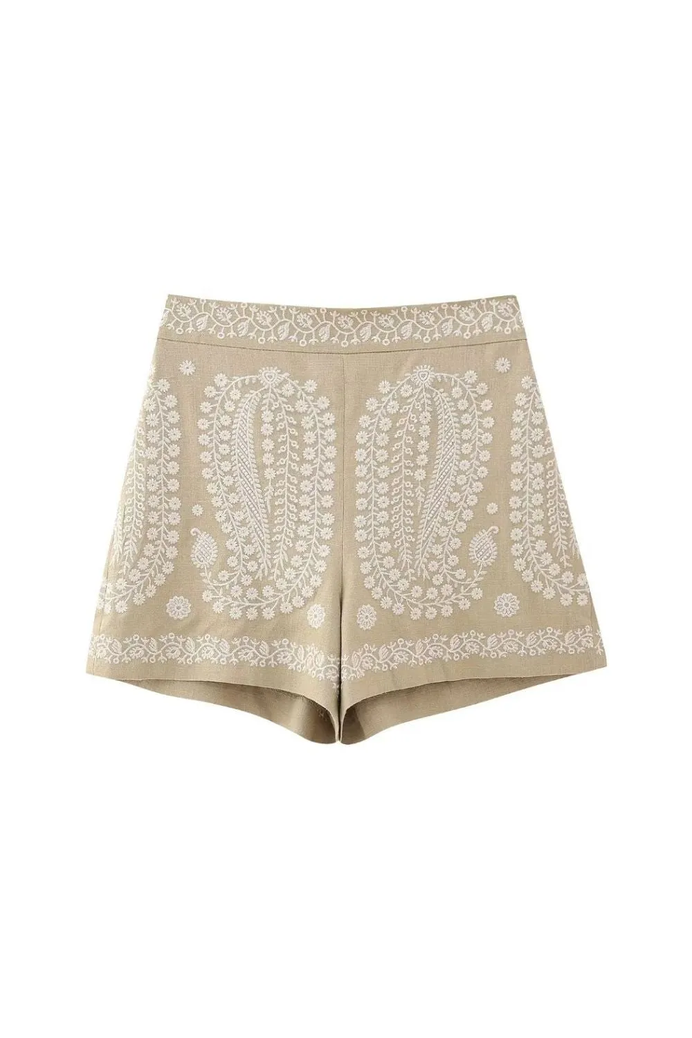 'Audrey' Embroidered High-Waisted Straight-Leg Shorts sold by Goodnight Macaroon
