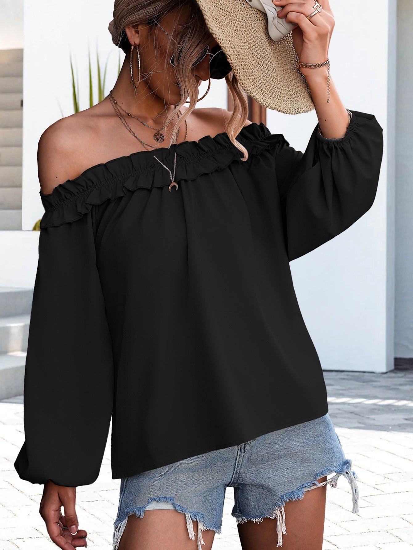 Off Shoulder Long Sleeve Top #159414 sold by Goodnight Macaroon product image thumbnail 6