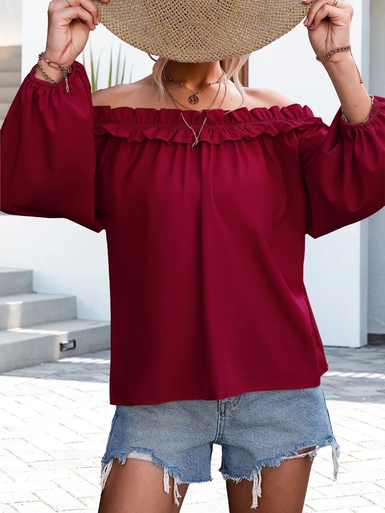 Off Shoulder Long Sleeve Top #159414 sold by Goodnight Macaroon product image thumbnail 7