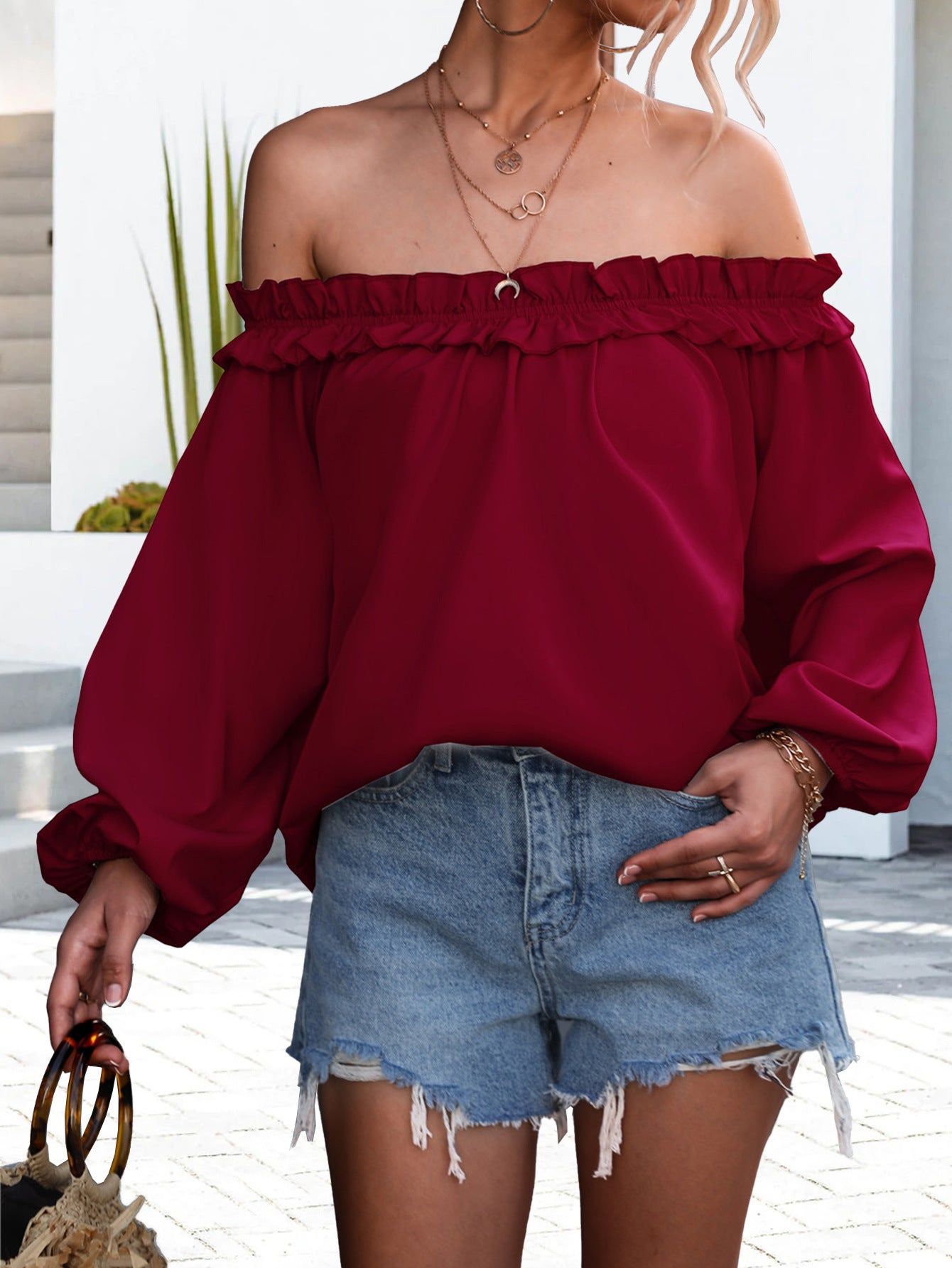 Off Shoulder Long Sleeve Top #159414 sold by Goodnight Macaroon product image thumbnail 5