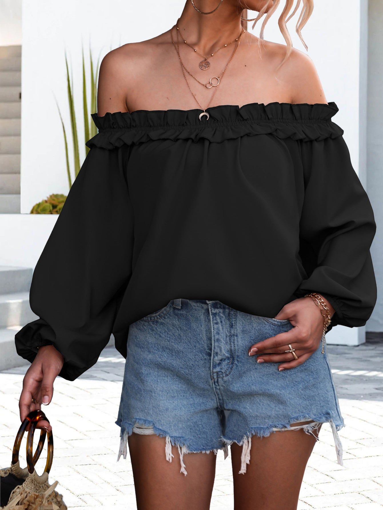 Off Shoulder Long Sleeve Top #159414 sold by Goodnight Macaroon product image thumbnail 10
