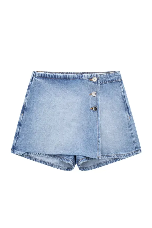 'Heidi' High Waist Denim Skort made by Goodnight Macaroon