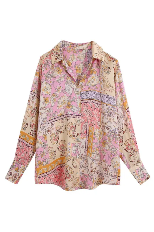 'Evelynn' Collared Satin Paisley Pattern Shirt sold by Goodnight Macaroon
