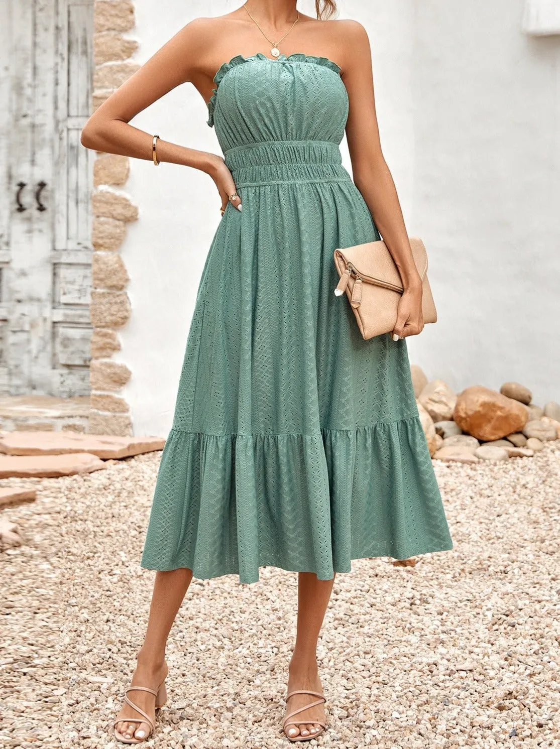 Strapless Embroidery Midi Dress #165151 sold by Goodnight Macaroon